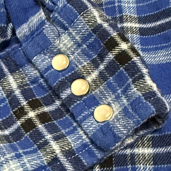 Wrangler Pearl Snap Shirt Men’s L Blue Plaid Cotton Western Flannel Long Sleeve - Picture 5 of 6